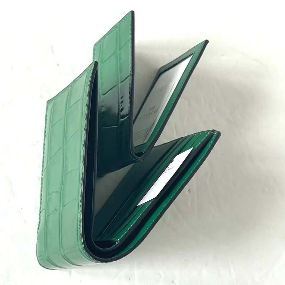 Coach Mens Green Croc Embossed Leather 3-in-1 ID Billfold